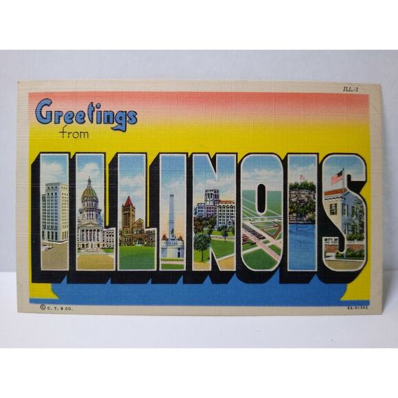 Greetings From Illinois Big Large Block Letter Postcard Linen 8A-H1342 Unused - Picture 2 of 3